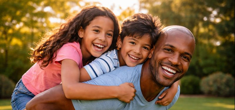 Father playing with children